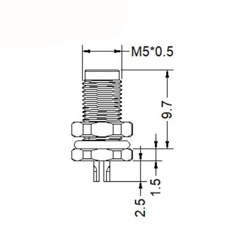 M5 4pins A code male straight front panel mount connector,unshielded,solder,brass with nickel plated shell
